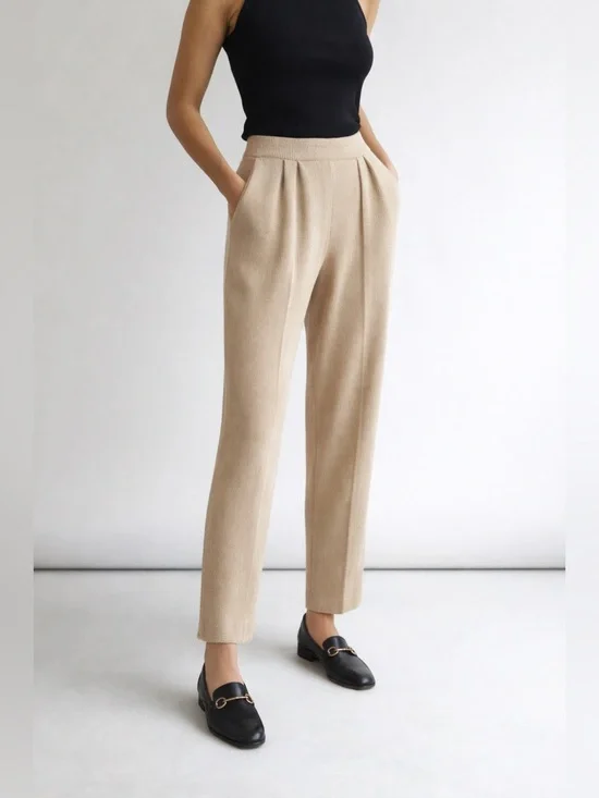 St John Collection Santana Knit Pants Beige Pleated High Waist Sz 4 Quiet Luxury - Picture 1 of 13